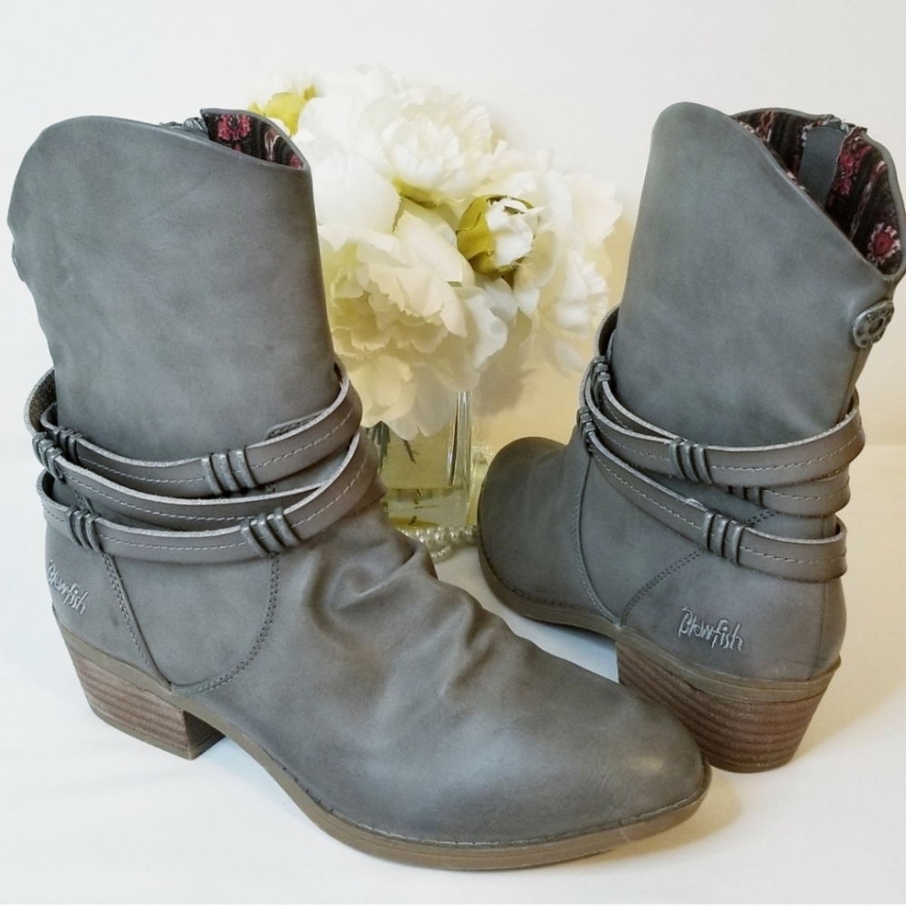 NEW Blowfish Malibu Gray Ankle Boots with Buckle Straps NWOB